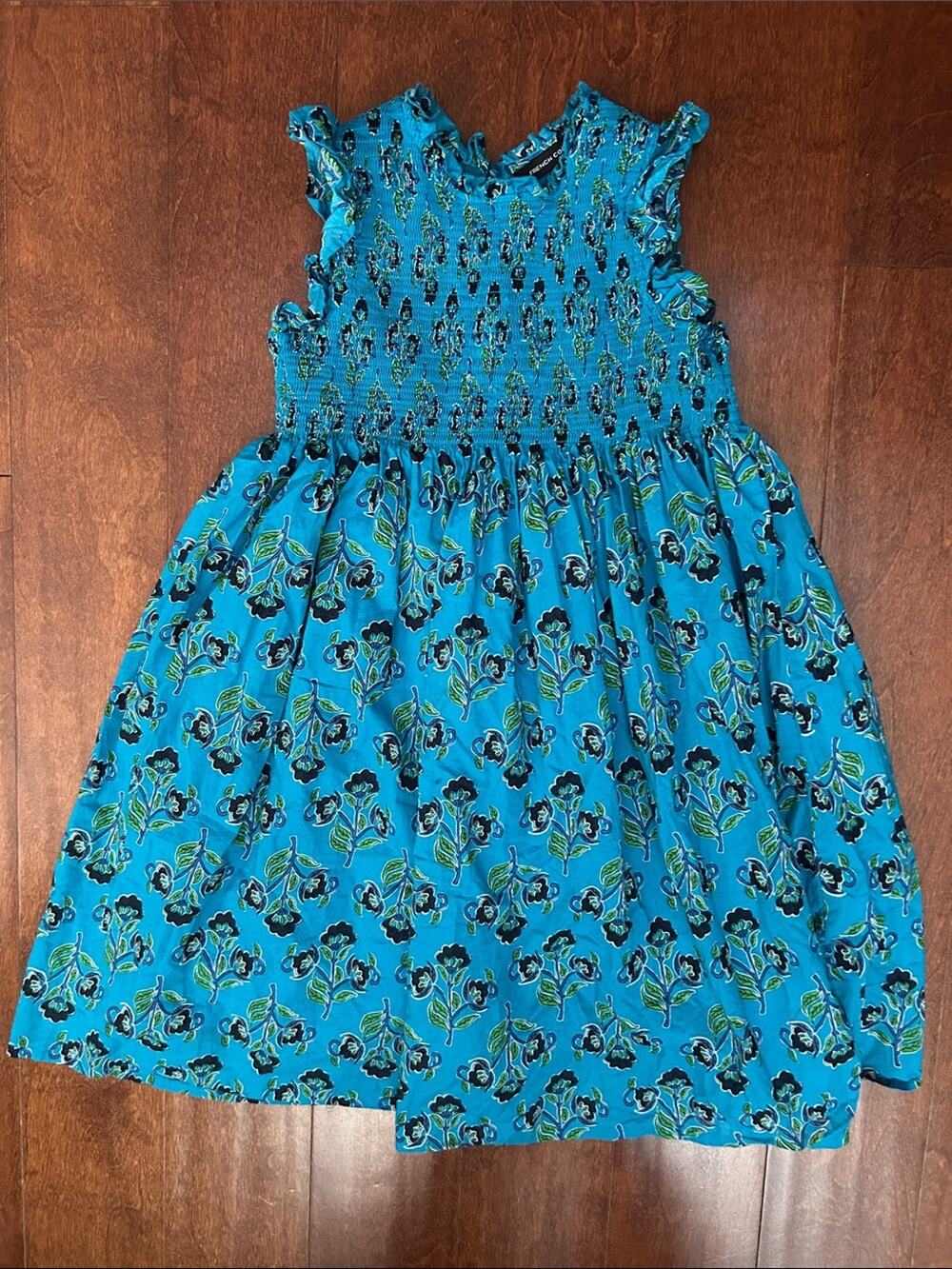 French Connection Kid’s Turquoise Floral Smocked Dress, Size Medium (10-12)